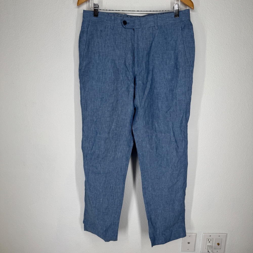 Bar III Mens Slim Fit‎ 100% Linen Blue Chambray Dress Pants 32x32 Preppy Coastal
